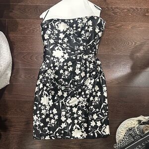 Kay Unger Black and White Floral Strapless Dress